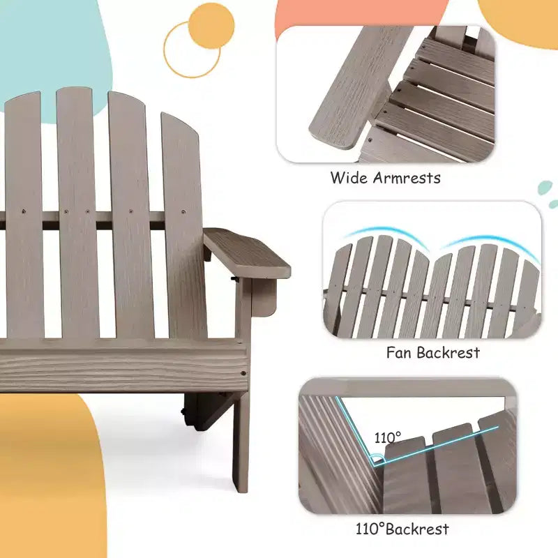 Costway Sedia Adirondack 2 Posti per Bambini, in Legno Massello, Panca con Schienale e Braccioli, per Esterni Caffè/Bianco/Grigio