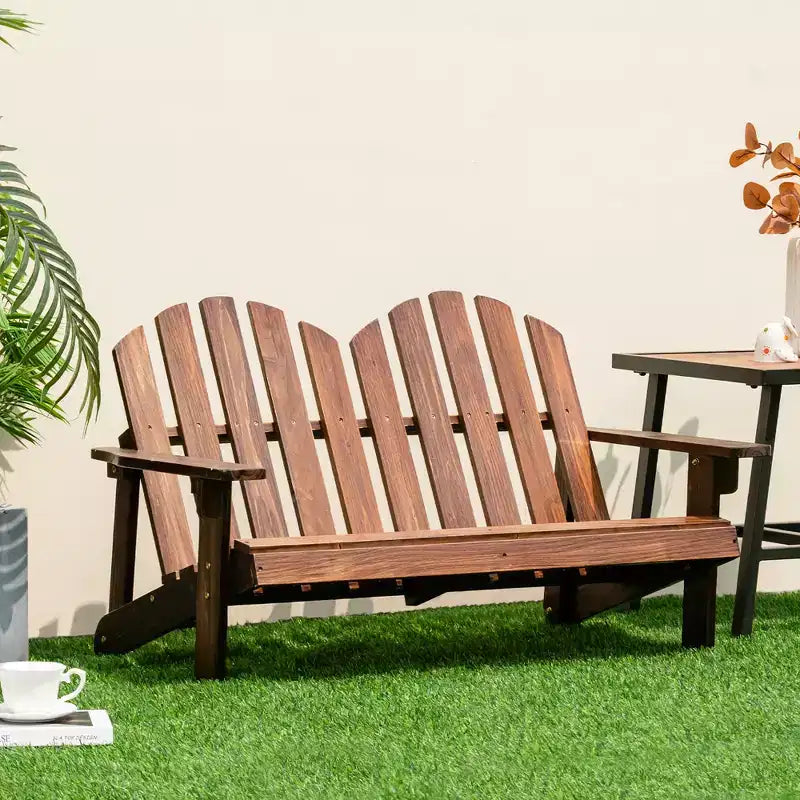 Costway Sedia Adirondack 2 Posti per Bambini, in Legno Massello, Panca con Schienale e Braccioli, per Esterni Caffè/Bianco/Grigio