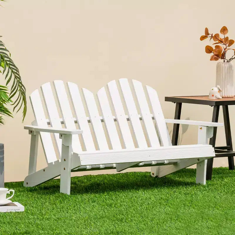 Costway Sedia Adirondack 2 Posti per Bambini, in Legno Massello, Panca con Schienale e Braccioli, per Esterni Caffè/Bianco/Grigio