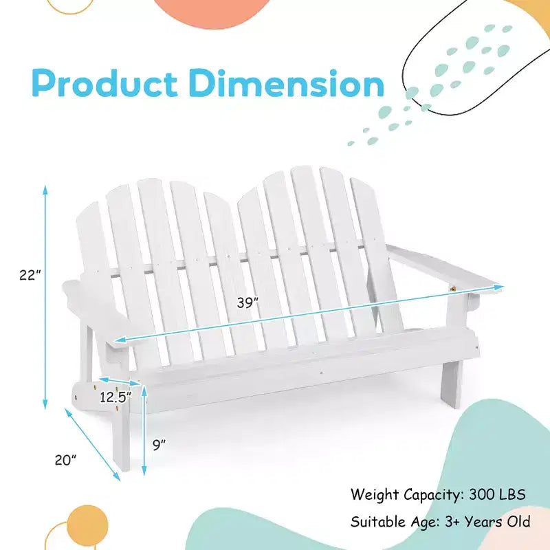 Costway Sedia Adirondack 2 Posti per Bambini, in Legno Massello, Panca con Schienale e Braccioli, per Esterni Caffè/Bianco/Grigio