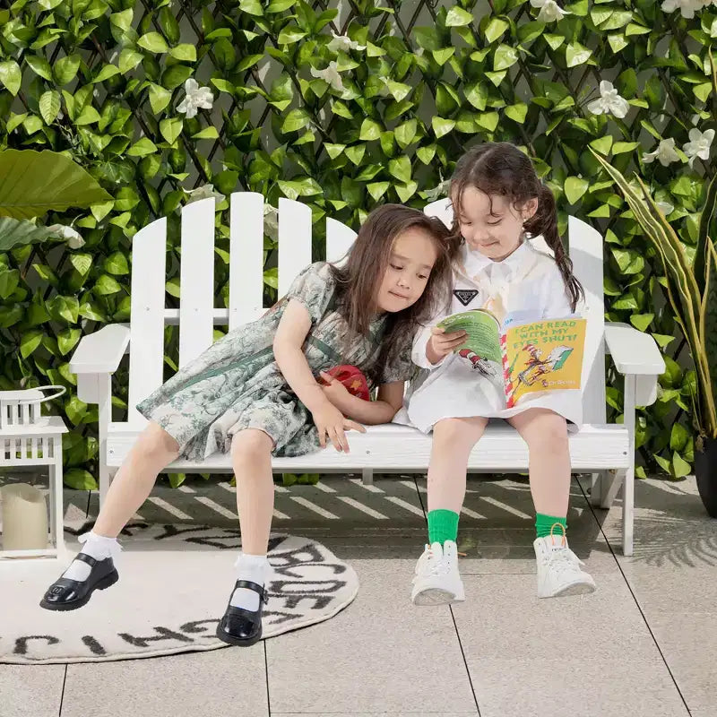 Costway Sedia Adirondack 2 Posti per Bambini, in Legno Massello, Panca con Schienale e Braccioli, per Esterni Caffè/Bianco/Grigio