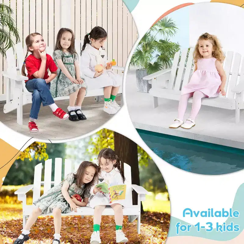 Costway Sedia Adirondack 2 Posti per Bambini, in Legno Massello, Panca con Schienale e Braccioli, per Esterni Caffè/Bianco/Grigio
