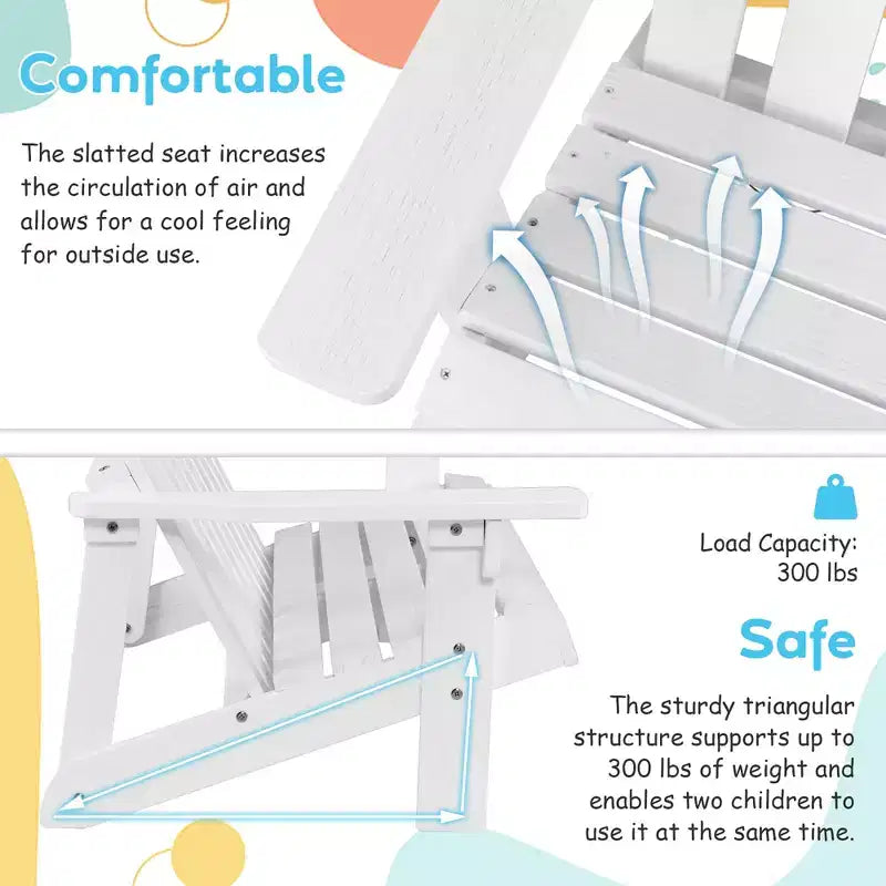 Costway Sedia Adirondack 2 Posti per Bambini, in Legno Massello, Panca con Schienale e Braccioli, per Esterni Caffè/Bianco/Grigio