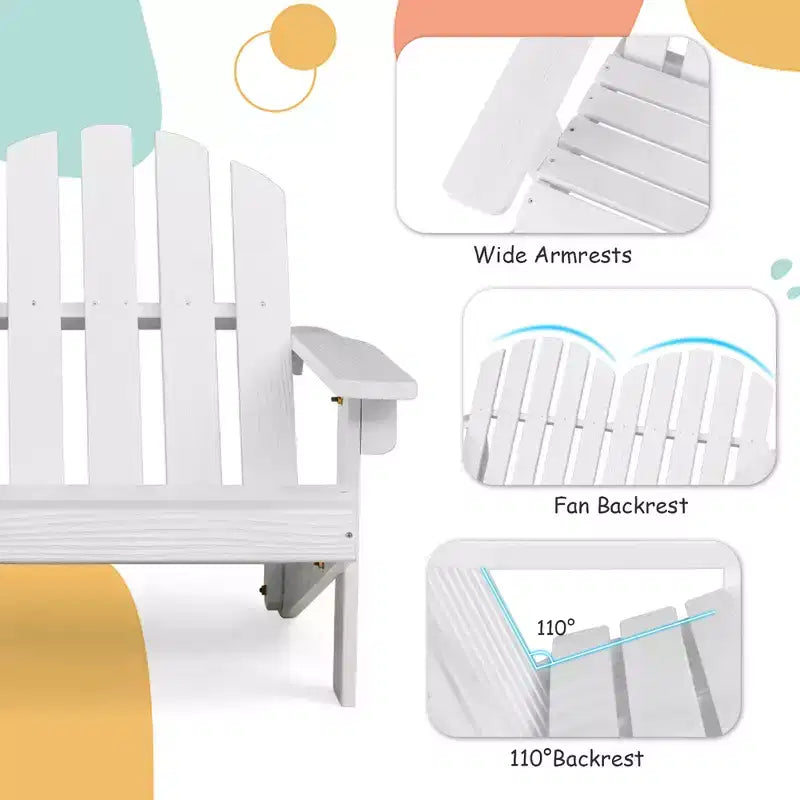 Costway Sedia Adirondack 2 Posti per Bambini, in Legno Massello, Panca con Schienale e Braccioli, per Esterni Caffè/Bianco/Grigio