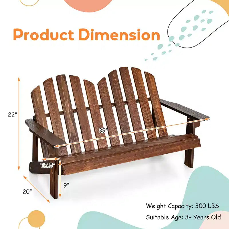 Costway Sedia Adirondack 2 Posti per Bambini, in Legno Massello, Panca con Schienale e Braccioli, per Esterni Caffè/Bianco/Grigio