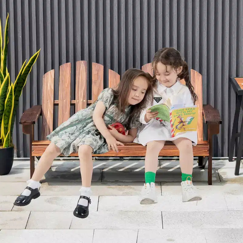 Costway Sedia Adirondack 2 Posti per Bambini, in Legno Massello, Panca con Schienale e Braccioli, per Esterni Caffè/Bianco/Grigio