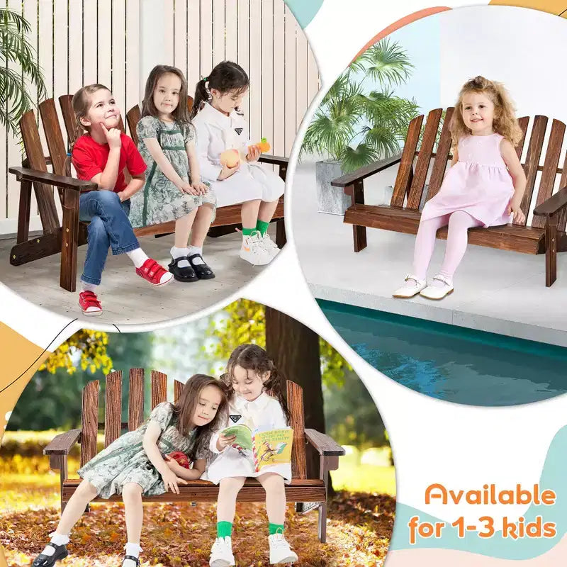 Costway Sedia Adirondack 2 Posti per Bambini, in Legno Massello, Panca con Schienale e Braccioli, per Esterni Caffè/Bianco/Grigio