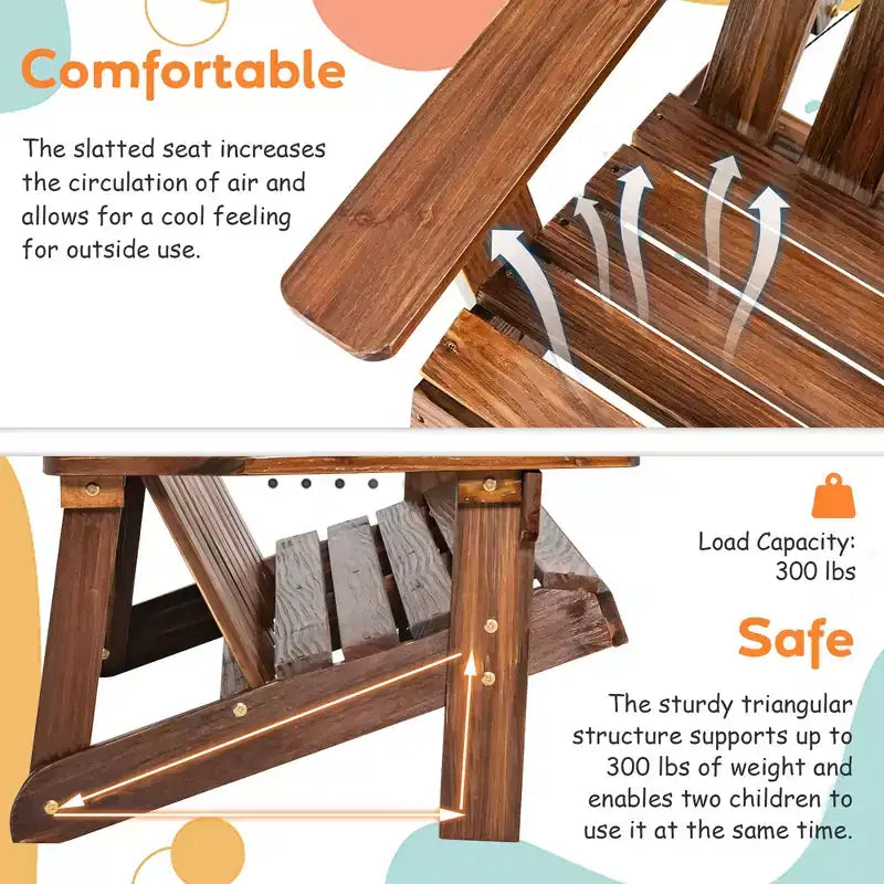 Costway Sedia Adirondack 2 Posti per Bambini, in Legno Massello, Panca con Schienale e Braccioli, per Esterni Caffè/Bianco/Grigio