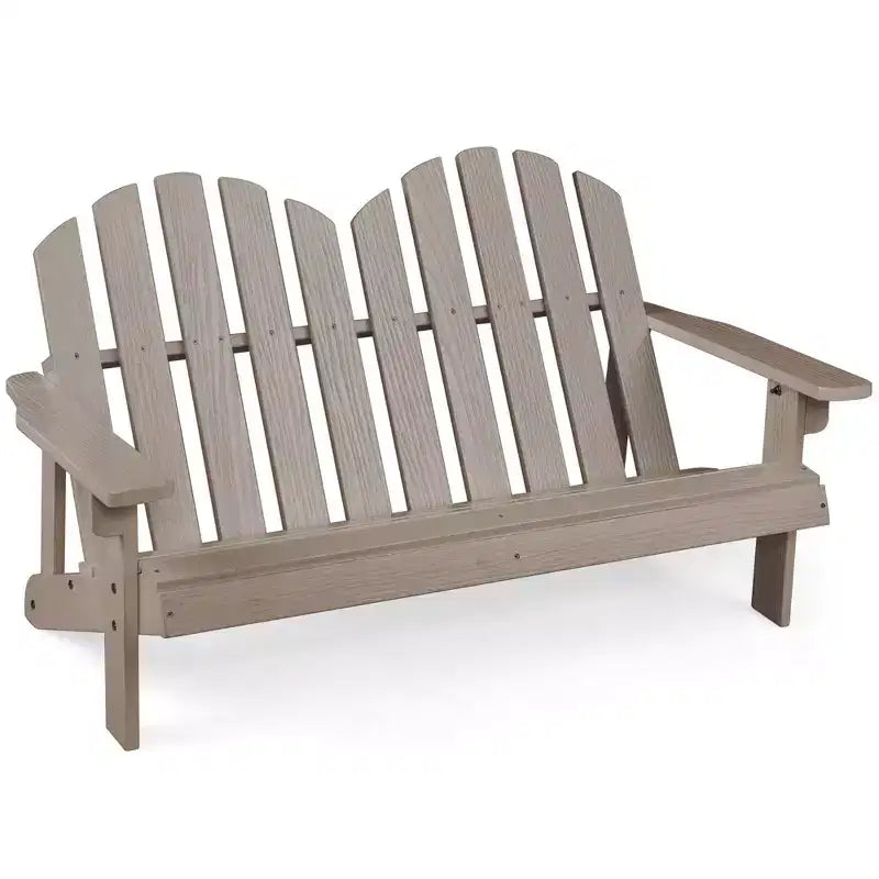 Costway Fauteuil Adirondack 2 places pour enfant en bois massif, banquette, dossier, accoudoirs, terrasse, café/blanc/gris