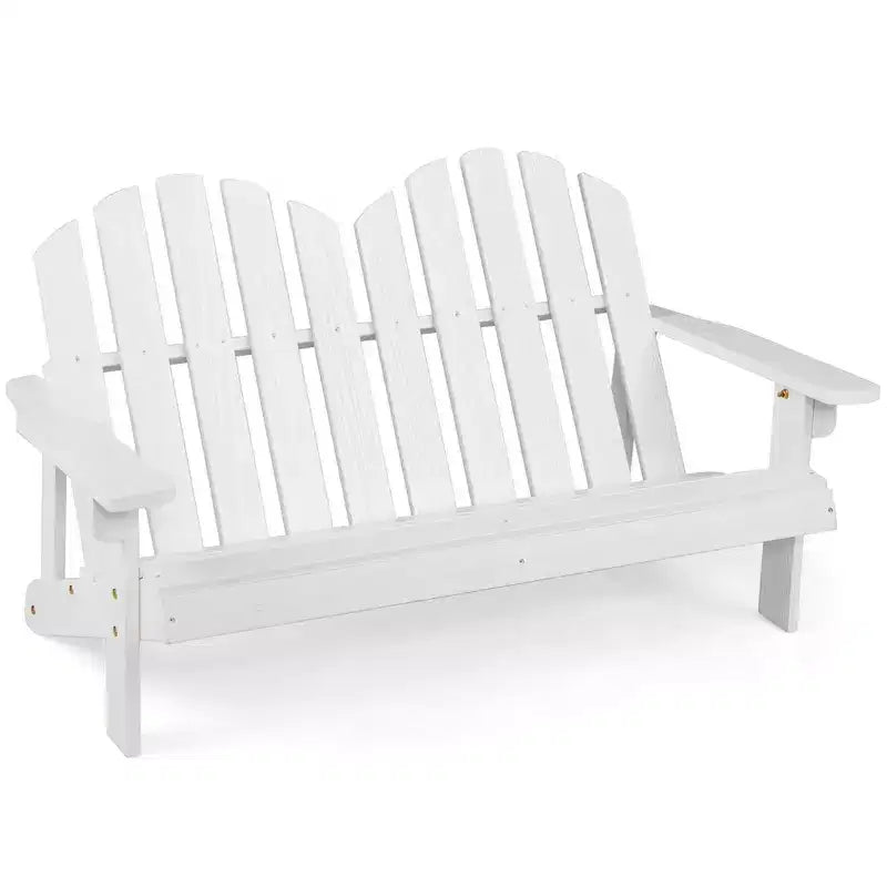 Costway Fauteuil Adirondack 2 places pour enfant en bois massif, banquette, dossier, accoudoirs, terrasse, café/blanc/gris