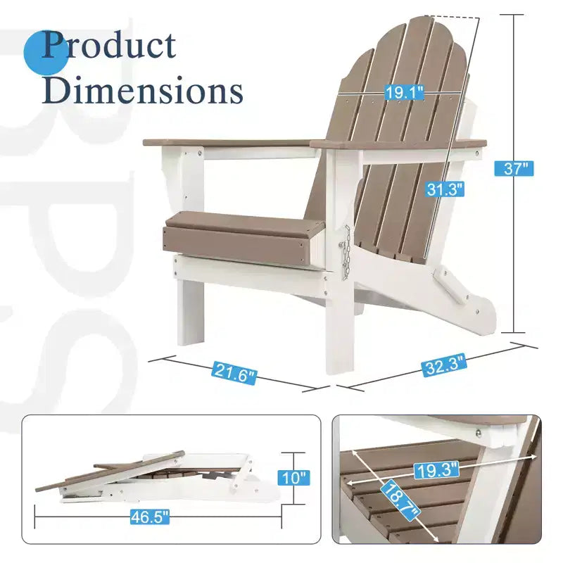 Sedia pieghevole Aoodor HDPE per esterni per tutte le stagioni Adirondack per patio, giardino, cortile, ponte prato focolare 32'' (L) x 29'' (W) x 37'' (H)