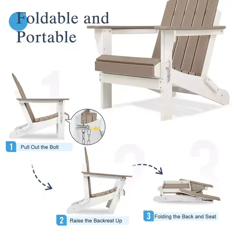 Sedia pieghevole Aoodor HDPE per esterni per tutte le stagioni Adirondack per patio, giardino, cortile, ponte prato focolare 32'' (L) x 29'' (W) x 37'' (H)