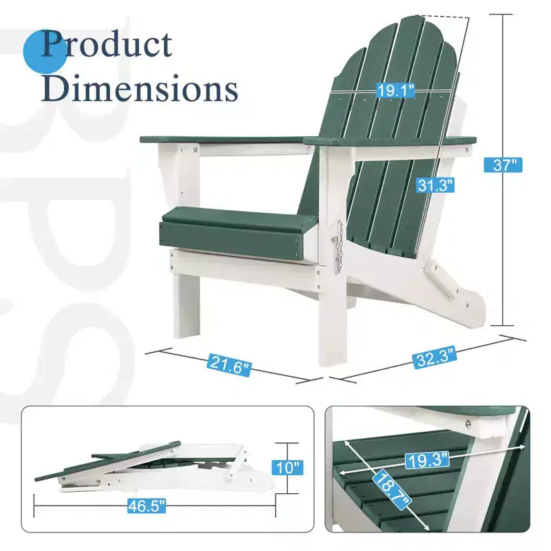 Sedia pieghevole Aoodor HDPE per esterni per tutte le stagioni Adirondack per patio, giardino, cortile, ponte prato focolare 32'' (L) x 29'' (W) x 37'' (H)