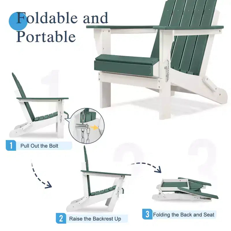 Sedia pieghevole Aoodor HDPE per esterni per tutte le stagioni Adirondack per patio, giardino, cortile, ponte prato focolare 32'' (L) x 29'' (W) x 37'' (H)
