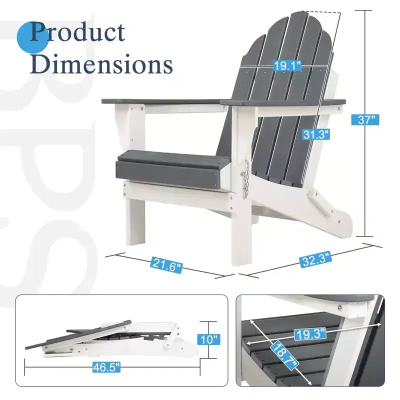 Sedia pieghevole Aoodor HDPE per esterni per tutte le stagioni Adirondack per patio, giardino, cortile, ponte prato focolare 32'' (L) x 29'' (W) x 37'' (H)