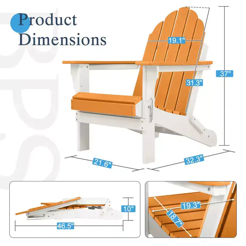 Sedia pieghevole Aoodor HDPE per esterni per tutte le stagioni Adirondack per patio, giardino, cortile, ponte prato focolare 32'' (L) x 29'' (W) x 37'' (H)