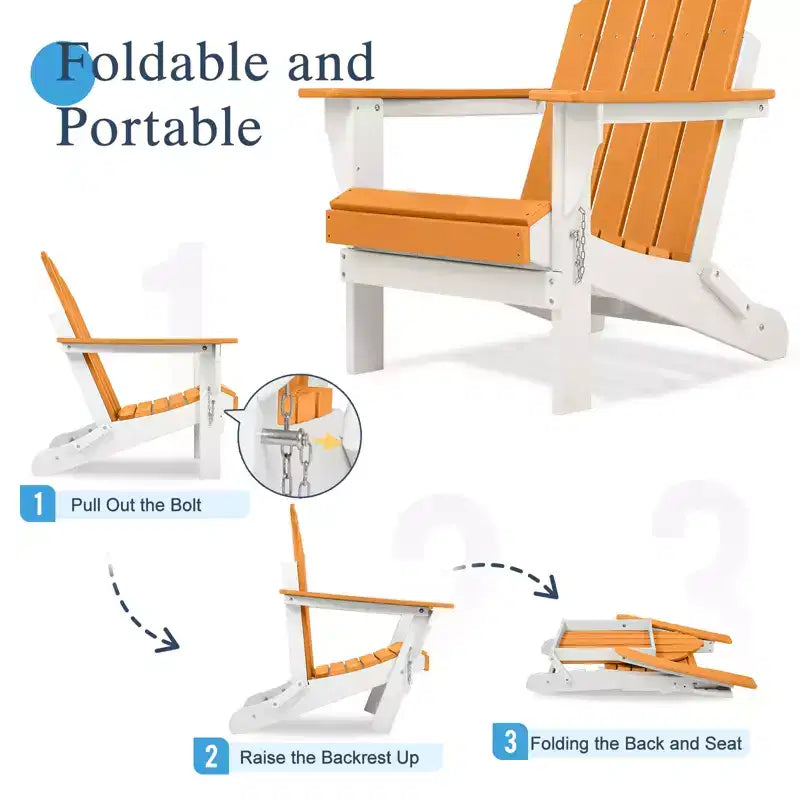 Sedia pieghevole Aoodor HDPE per esterni per tutte le stagioni Adirondack per patio, giardino, cortile, ponte prato focolare 32'' (L) x 29'' (W) x 37'' (H)