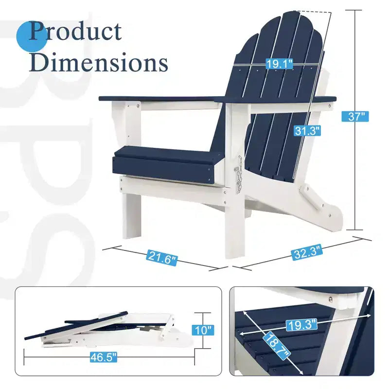 Sedia pieghevole Aoodor HDPE per esterni per tutte le stagioni Adirondack per patio, giardino, cortile, ponte prato focolare 32'' (L) x 29'' (W) x 37'' (H)