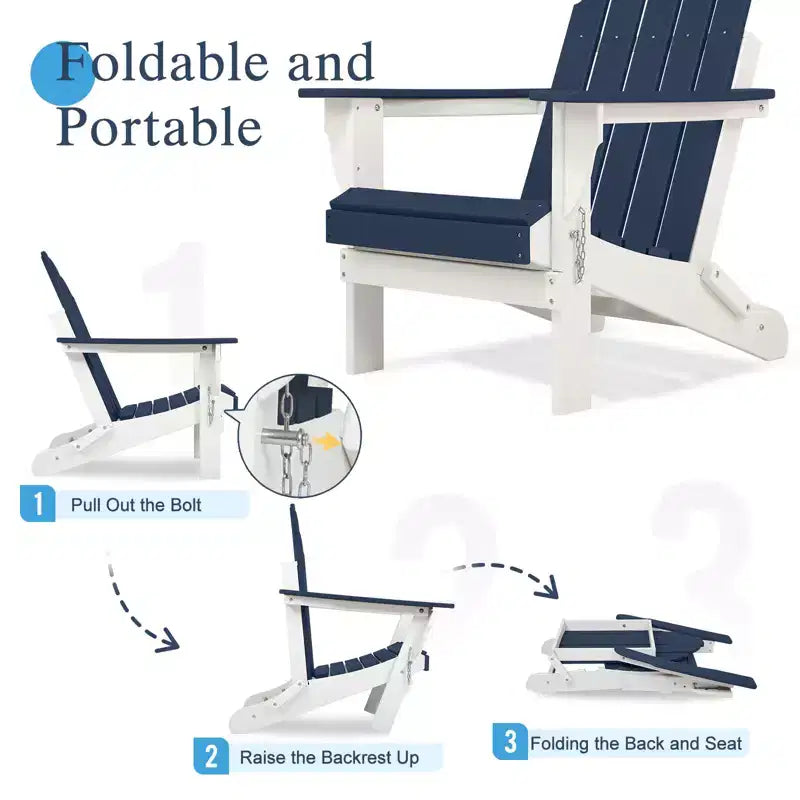 Sedia pieghevole Aoodor HDPE per esterni per tutte le stagioni Adirondack per patio, giardino, cortile, ponte prato focolare 32'' (L) x 29'' (W) x 37'' (H)