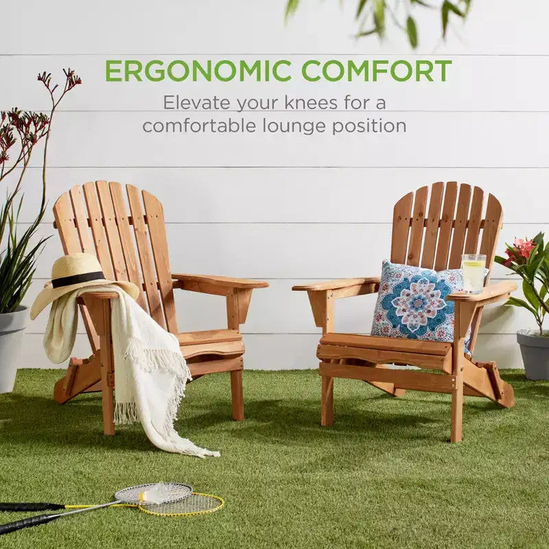 Best Choice Products Sedia Adirondack Pieghevole da Esterno, Mobili da Giardino in Legno con Capacità di 158 kg