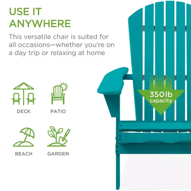 Best Choice Products Sedia Adirondack Pieghevole da Esterno, Mobili da Giardino in Legno con Capacità di 158 kg