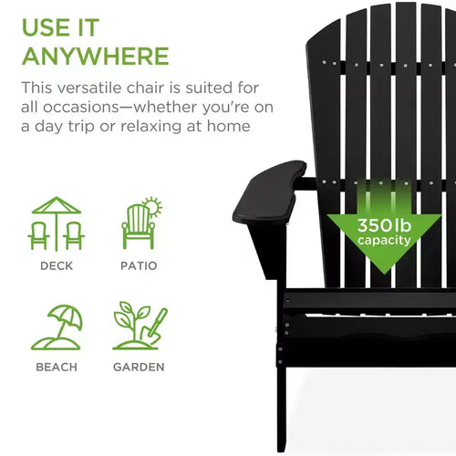 Best Choice Products Sedia Adirondack Pieghevole da Esterno, Mobili da Giardino in Legno con Capacità di 158 kg