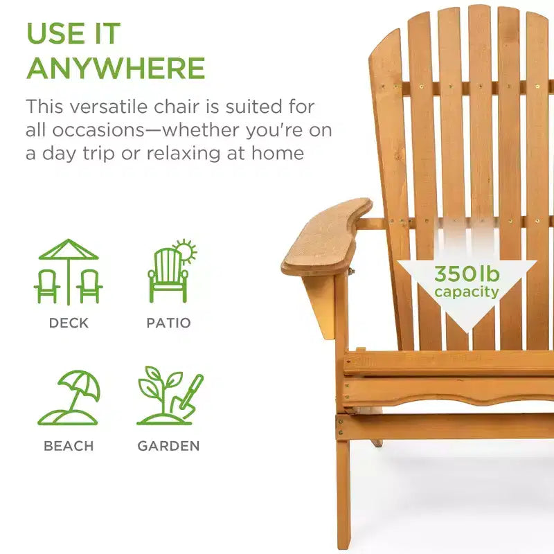 Best Choice Products Sedia Adirondack Pieghevole da Esterno, Mobili da Giardino in Legno con Capacità di 158 kg