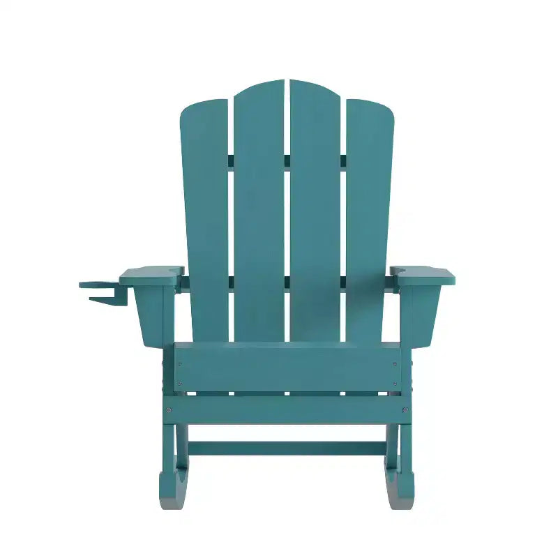 Merrick Lane Sedia a dondolo Adirondack con portabicchieri, sedia da interni/esterni in HDPE per tutte le stagioni