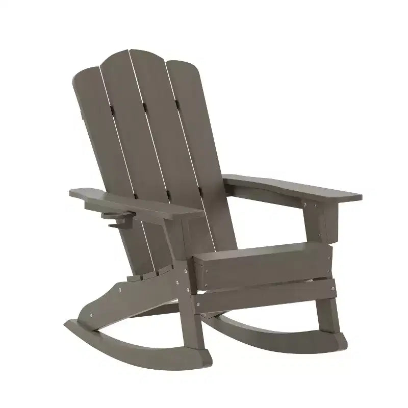 Merrick Lane Sedia a dondolo Adirondack con portabicchieri, sedia da interni/esterni in HDPE per tutte le stagioni