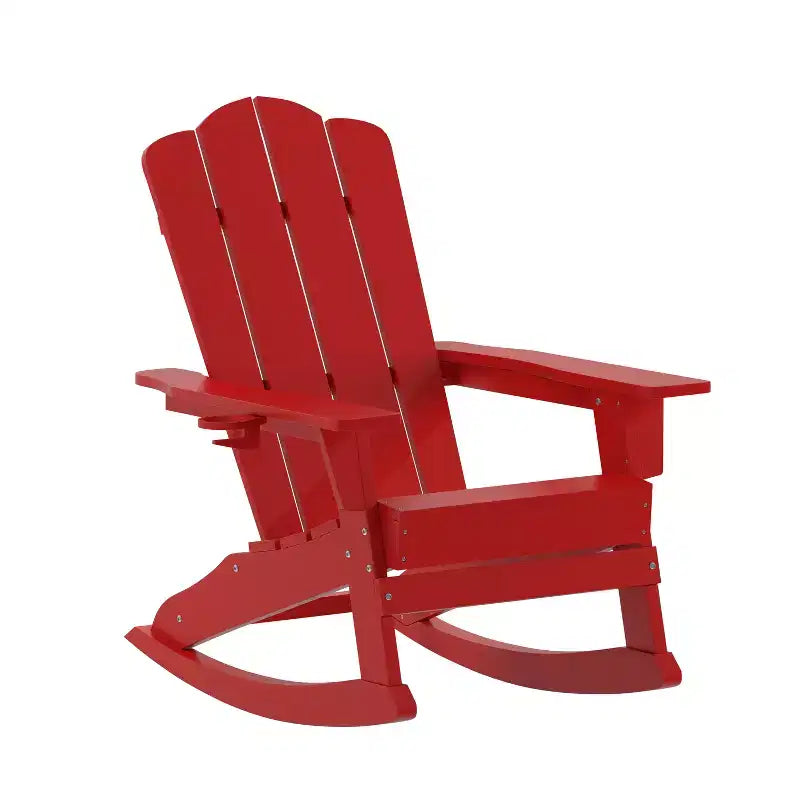 Merrick Lane Sedia a dondolo Adirondack con portabicchieri, sedia da interni/esterni in HDPE per tutte le stagioni