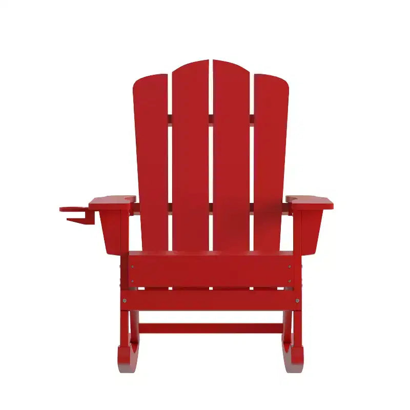 Merrick Lane Sedia a dondolo Adirondack con portabicchieri, sedia da interni/esterni in HDPE per tutte le stagioni