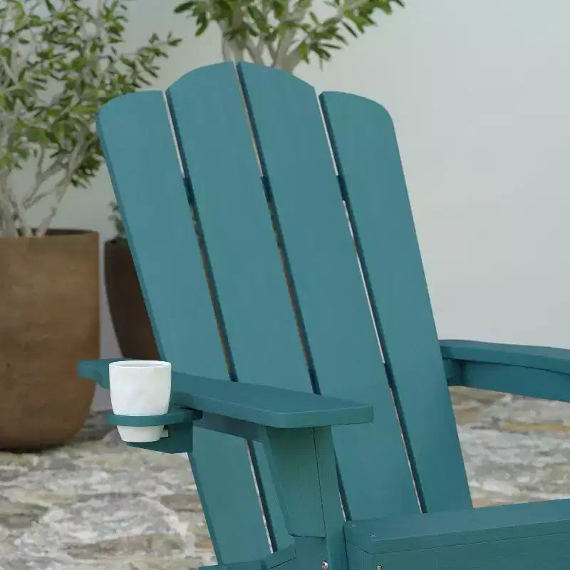Merrick Lane Sedia a dondolo Adirondack con portabicchieri, sedia da interni/esterni in HDPE per tutte le stagioni