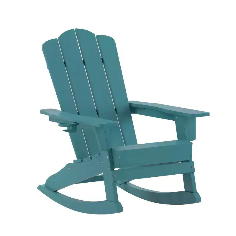 Merrick Lane Sedia a dondolo Adirondack con portabicchieri, sedia da interni/esterni in HDPE per tutte le stagioni