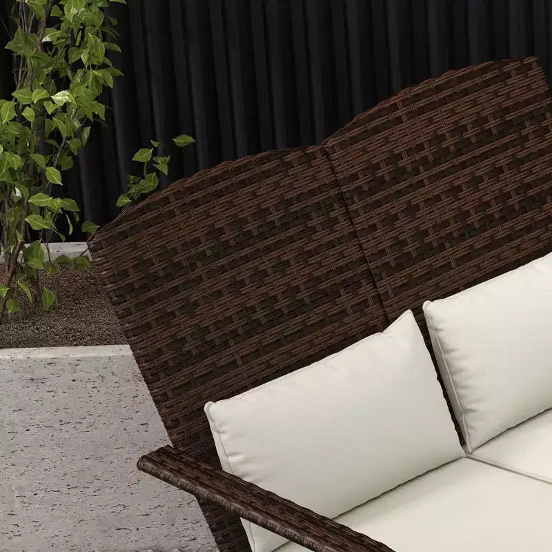 Fauteuil Adirondack en osier Outsunny pour 2 avec coussins et repose-pieds, fauteuil de foyer en rotin PE pour 2 avec dossier haut et accoudoirs larges