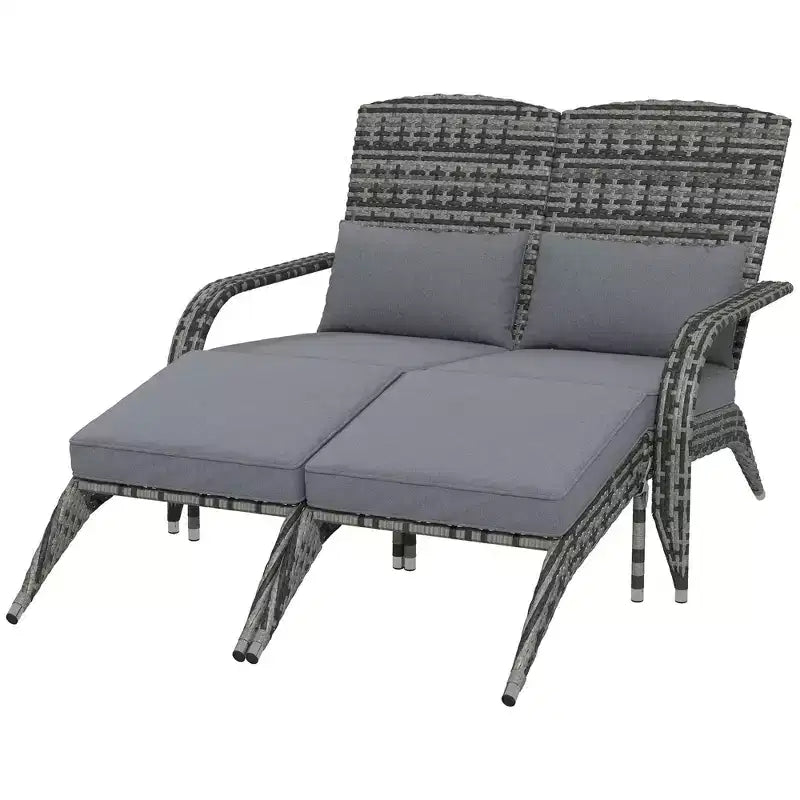Fauteuil Adirondack en osier Outsunny pour 2 avec coussins et repose-pieds, fauteuil de foyer en rotin PE pour 2 avec dossier haut et accoudoirs larges