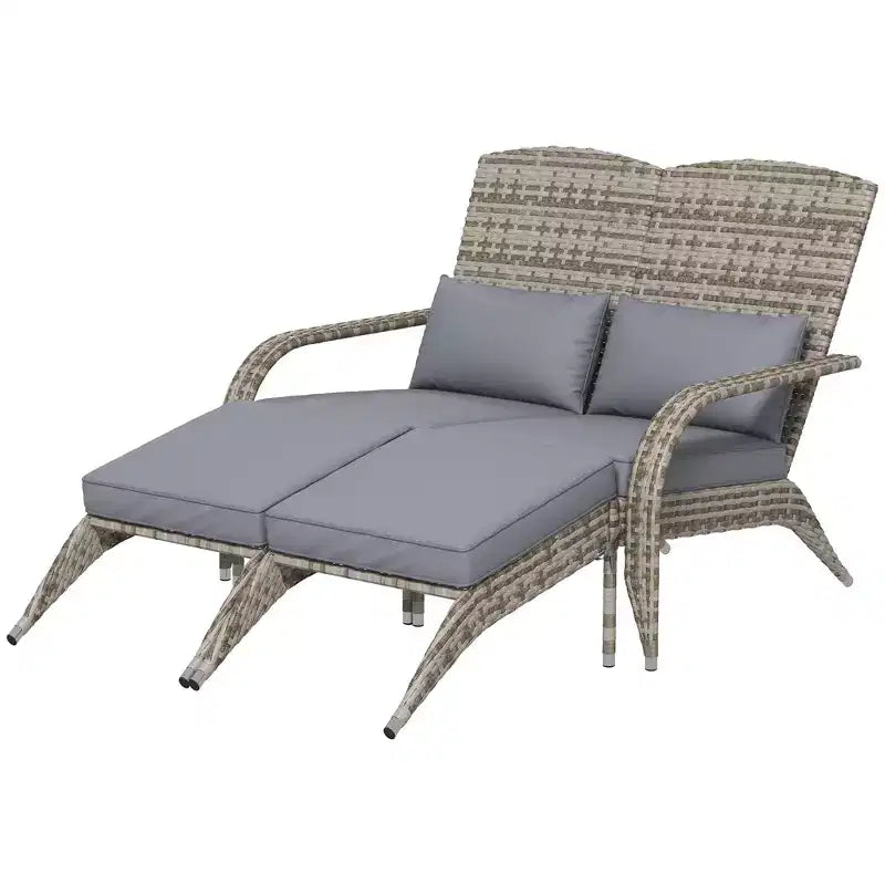 Fauteuil Adirondack en osier Outsunny pour 2 avec coussins et repose-pieds, fauteuil de foyer en rotin PE pour 2 avec dossier haut et accoudoirs larges
