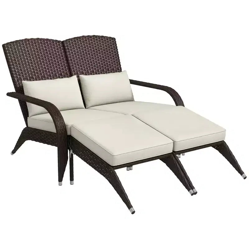 Sedia Adirondack Outsunny in Vimini per 2 persone con Cuscini e Poggiapiedi, Sedia con Schienale Alto e Braccioli Ampi in Rattan PE per Braciere