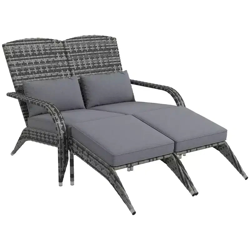 Sedia Adirondack Outsunny in Vimini per 2 persone con Cuscini e Poggiapiedi, Sedia con Schienale Alto e Braccioli Ampi in Rattan PE per Braciere