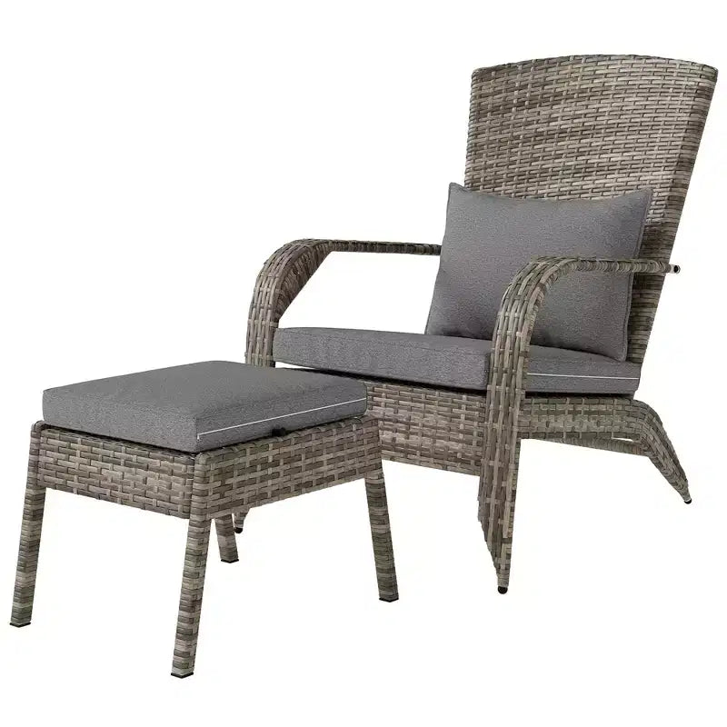 Sedia Adirondack in vimini Outsunny con poggiapiedi, poltrona da braciere con cuscino