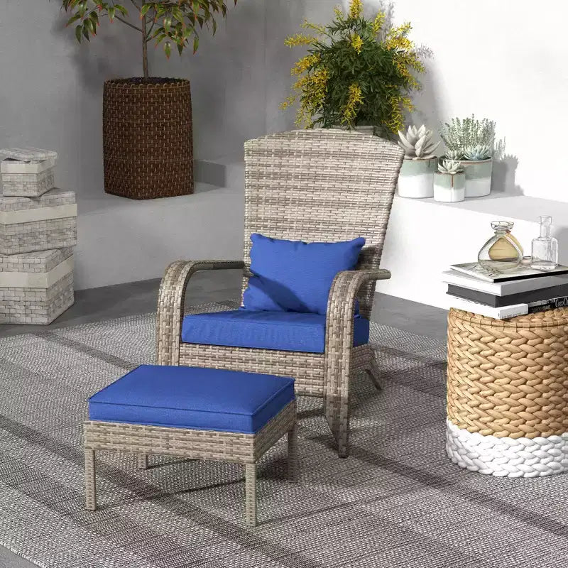 Sedia Adirondack in vimini Outsunny con poggiapiedi, poltrona da braciere con cuscino