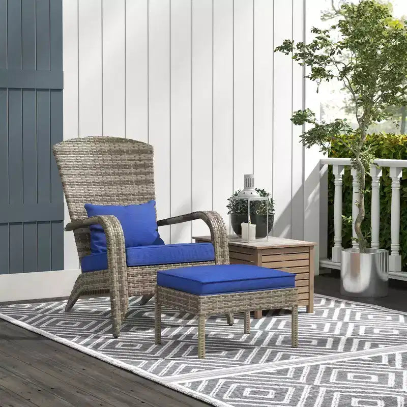 Sedia Adirondack in vimini Outsunny con poggiapiedi, poltrona da braciere con cuscino