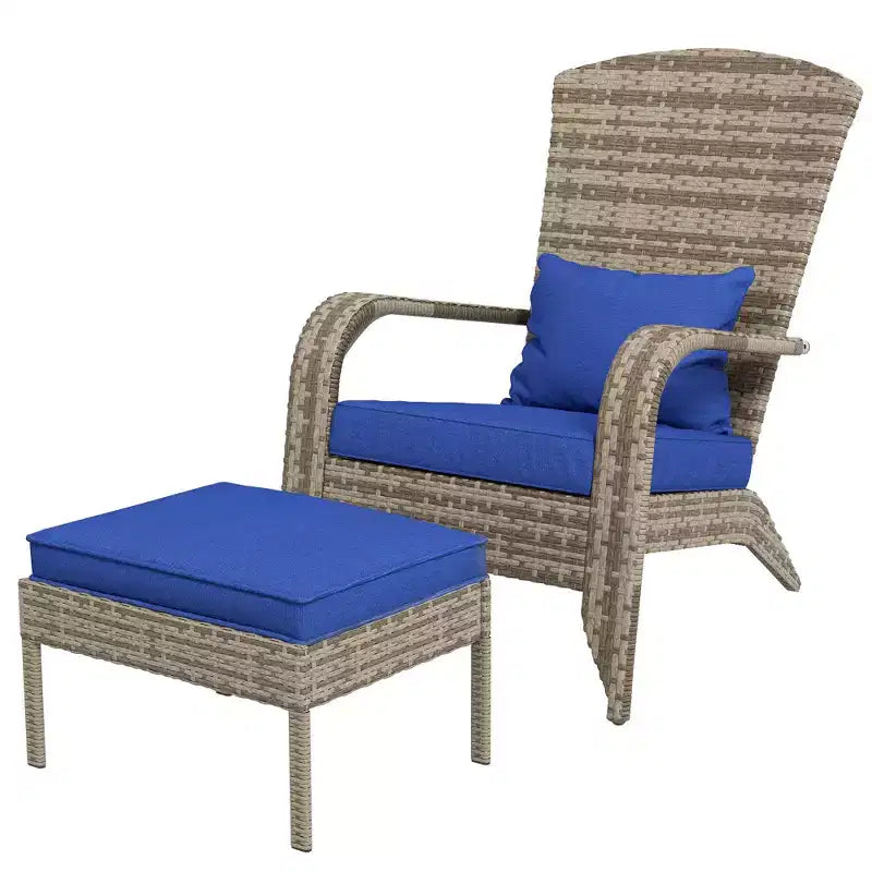Sedia Adirondack in vimini Outsunny con poggiapiedi, poltrona da braciere con cuscino