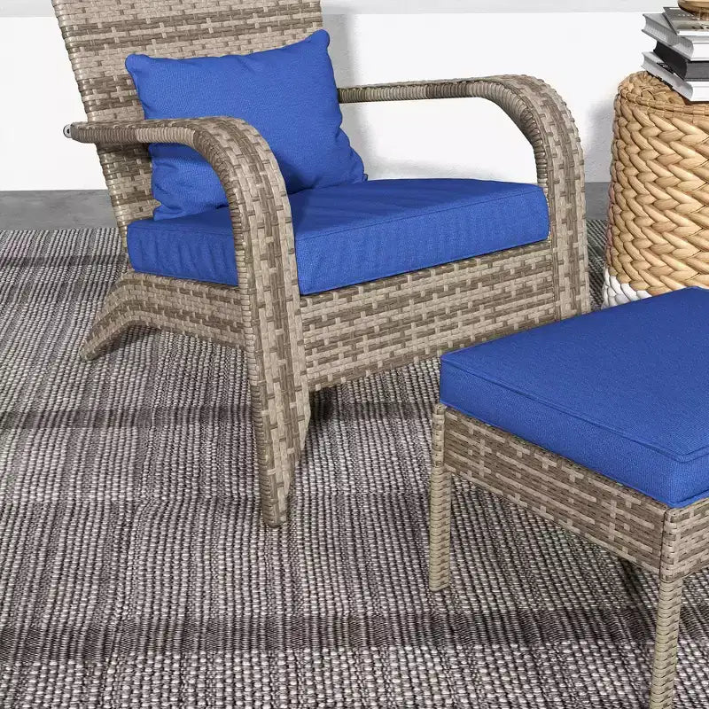 Sedia Adirondack in vimini Outsunny con poggiapiedi, poltrona da braciere con cuscino
