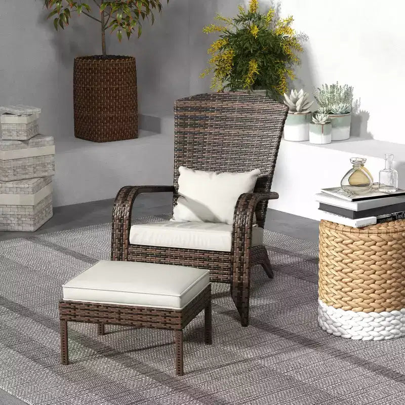 Sedia Adirondack in vimini Outsunny con poggiapiedi, poltrona da braciere con cuscino