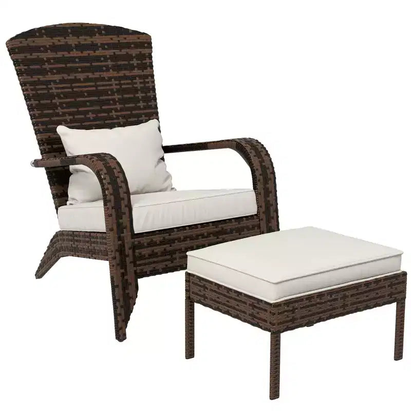 Sedia Adirondack in vimini Outsunny con poggiapiedi, poltrona da braciere con cuscino