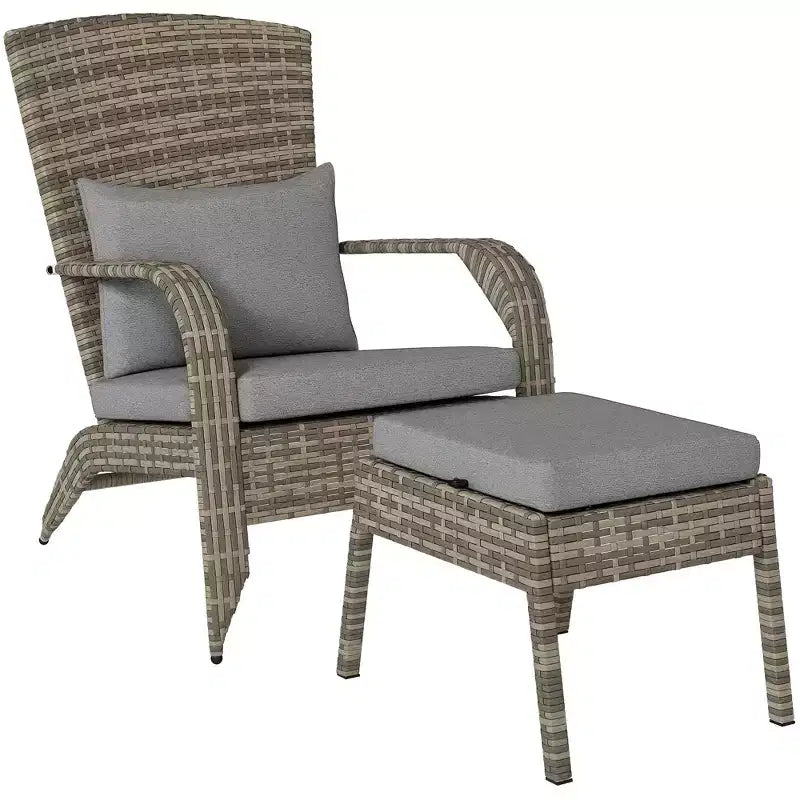Sedia Adirondack in vimini Outsunny con poggiapiedi, poltrona da braciere con cuscino