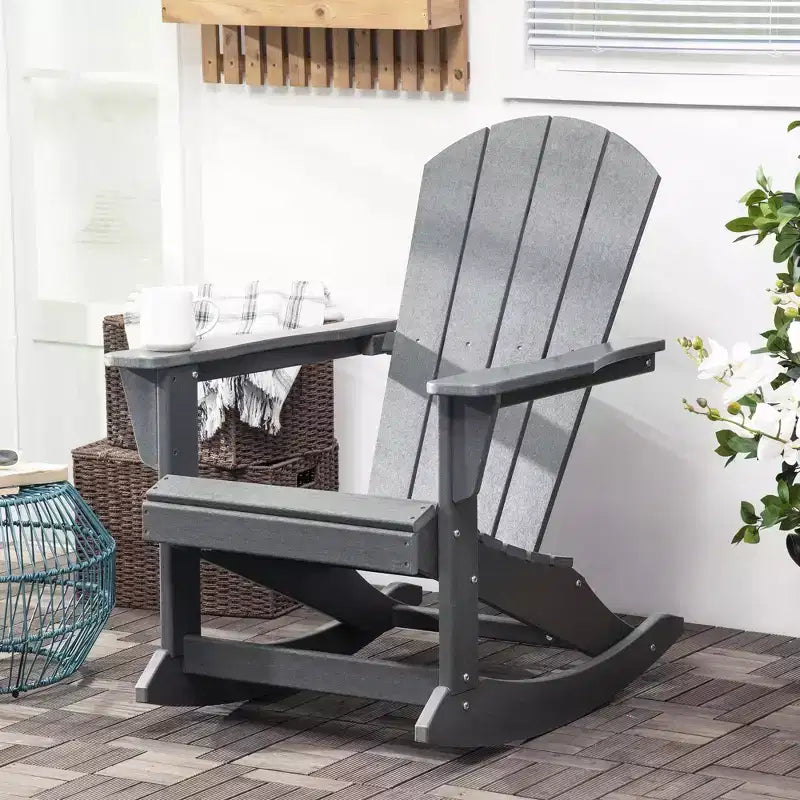 Outsunny Sedia a Dondolo da Esterno, Sedia a Dondolo da Portico Adirondack in HDPE per Giardino, Patio