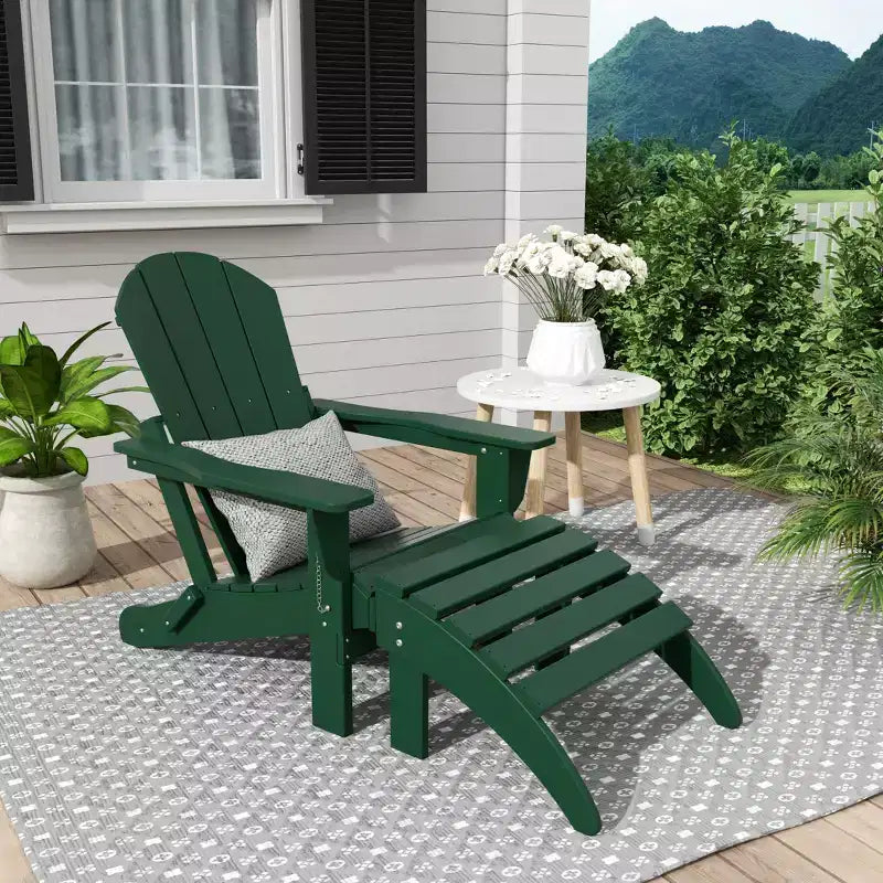WestinTrends Malibu Sedia Adirondack Pieghevole da Esterno in HDPE con Pouf (Set da 2 Pezzi)