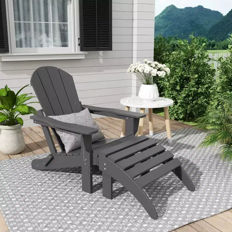 WestinTrends Malibu Sedia Adirondack Pieghevole da Esterno in HDPE con Pouf (Set da 2 Pezzi)