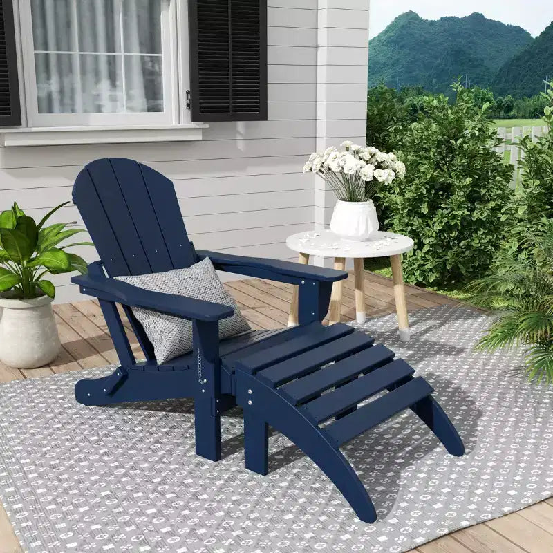 WestinTrends Malibu Sedia Adirondack Pieghevole da Esterno in HDPE con Pouf (Set da 2 Pezzi)